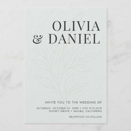 Sage Green Botanical Photo QR Code Wedding 招待状 (正面)