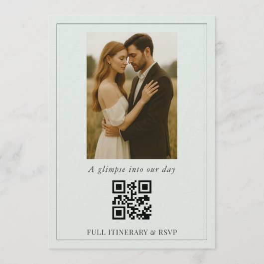 Sage Green Botanical Photo QR Code Wedding 招待状 (裏面)