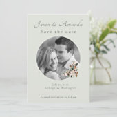 Sage Green Botanical Photo Save the Date 招待状 (スタンド正面)