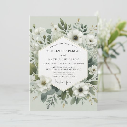 Sage Green Botanical Romance Wedding 招待状 (スタンド正面)