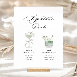 Sage Green Botanical Signature Drinks Wedding 台座サイン