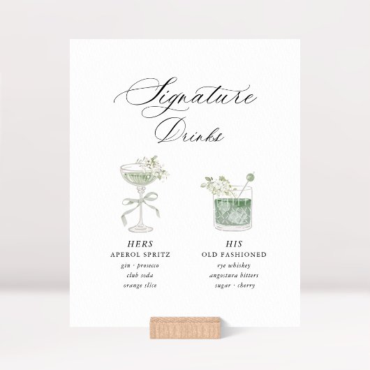 Sage Green Botanical Signature Drinks Wedding 台座サイン