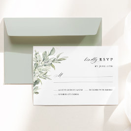 Sage Green Botanical Watercolor Elegant Wedding 出欠カード