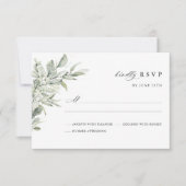 Sage Green Botanical Watercolor Elegant Wedding 出欠カード (正面)