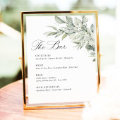 Sage Green Botanical Watercolor Wedding Bar Menu 台座サイン