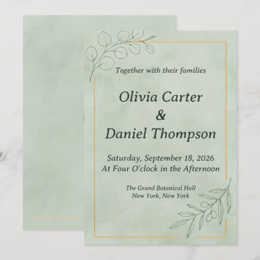 Sage Green Botanical Wedding Invitation 招待状 (正面/裏面)