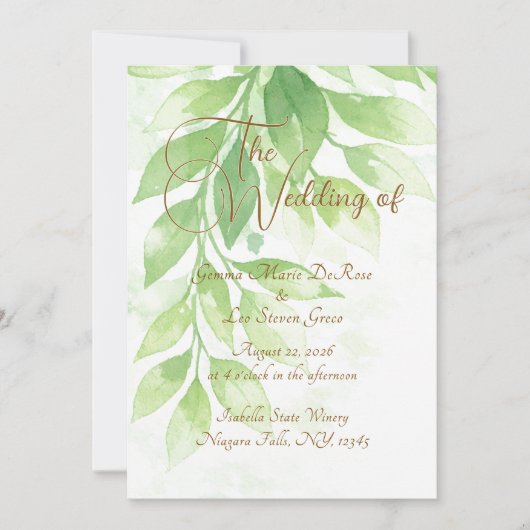 Sage Green Botanical Wedding Invitation 招待状 (正面)