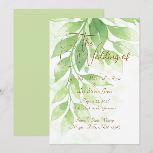 Sage Green Botanical Wedding Invitation 招待状 (正面/裏面)