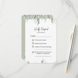 Sage Green Botanical Wedding RSVP CARD