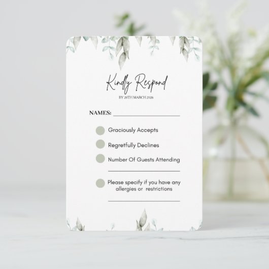 Sage Green Botanical Wedding RSVP CARD (スタンド正面)