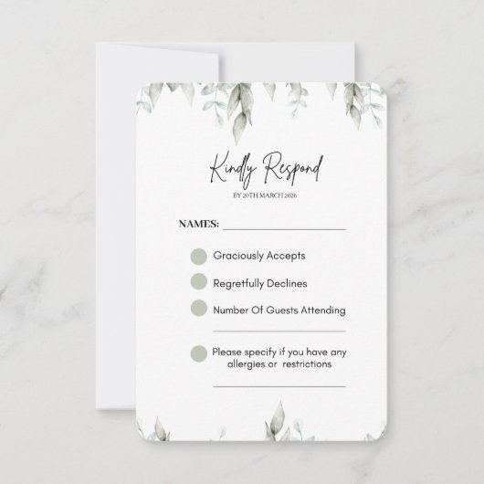 Sage Green Botanical Wedding RSVP CARD (正面)