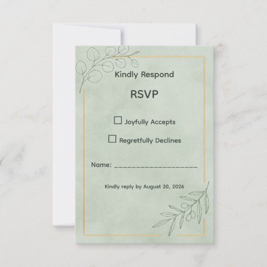 Sage Green Botanical Wedding RSVP Card (正面)