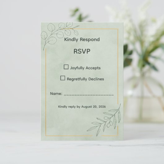 Sage Green Botanical Wedding RSVP Card (スタンド正面)