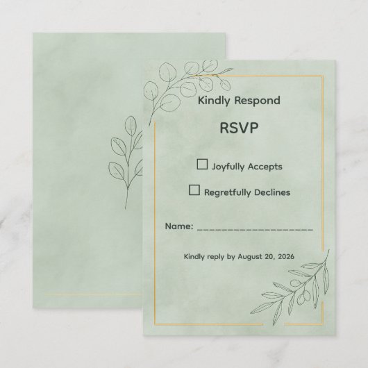 Sage Green Botanical Wedding RSVP Card (正面/裏面)