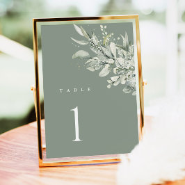 Sage Green Botanical Wedding Table Number Card テーブルナンバー
