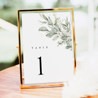 Sage Green Botanical Wedding Table Numbers テーブルナンバー