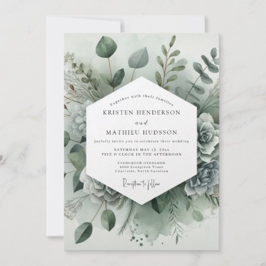 Sage Green Botanical Whimsy Wedding 招待状 (正面)