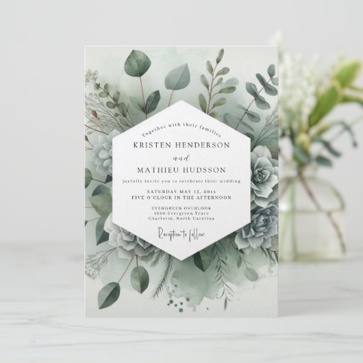 Sage Green Botanical Whimsy Wedding 招待状 (スタンド正面)