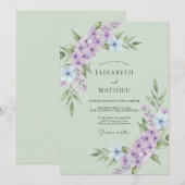 Sage Green Bountiful Lavender Wedding 招待状 (正面/裏面)