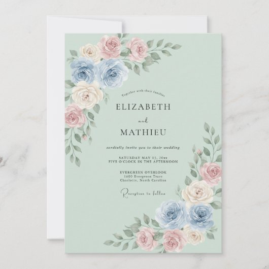 Sage Green Bountiful Spring Wedding 招待状 (正面)