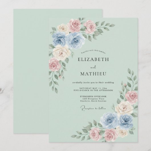 Sage Green Bountiful Spring Wedding 招待状 (正面/裏面)