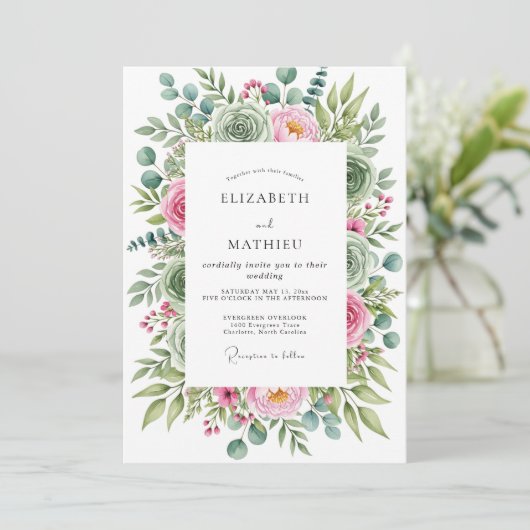 Sage Green Bountiful Succulent Wedding 招待状 (スタンド正面)