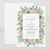 Sage Green Bountiful Succulent Wedding 招待状 (正面/裏面)