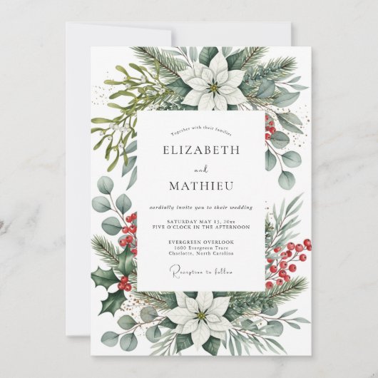 Sage Green Bountiful Winter Wedding 招待状 (正面)