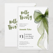 Sage Green Bow 30th Birthday Invitation 招待状 (正面/裏面)