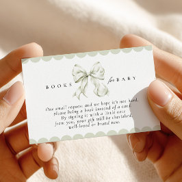 Sage Green Bow Baby Shower Books for Baby Card エンクロージャーカード