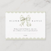 Sage Green Bow Baby Shower Diaper Raffle Card エンクロージャーカード (正面)