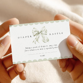 Sage Green Bow Baby Shower Diaper Raffle Card エンクロージャーカード