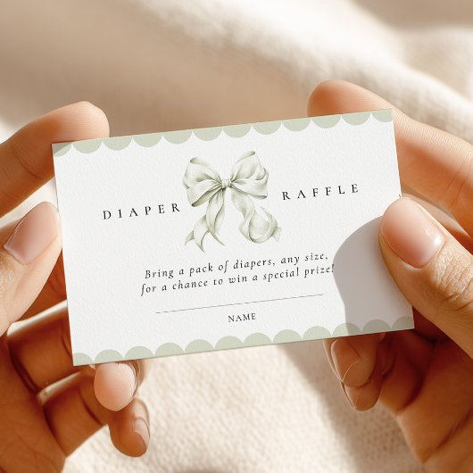Sage Green Bow Baby Shower Diaper Raffle Card エンクロージャーカード