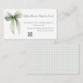 Sage Green Bow Baby Shower Registry Card 名刺 (正面/裏面)