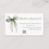 Sage Green Bow Baby Shower Registry Card 名刺 (正面)