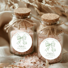 Sage Green Bow Baby Shower Thank 来 for ラウンドシール