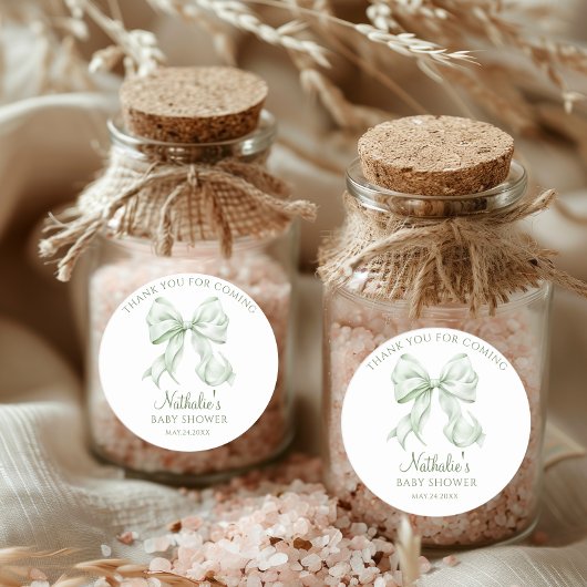 Sage Green Bow Baby Shower Thank 来 for ラウンドシール