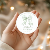 Sage Green Bow Baby Shower Thank 来 for ラウンドシール