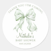 Sage Green Bow Baby Shower Thank 来 for ラウンドシール (正面)