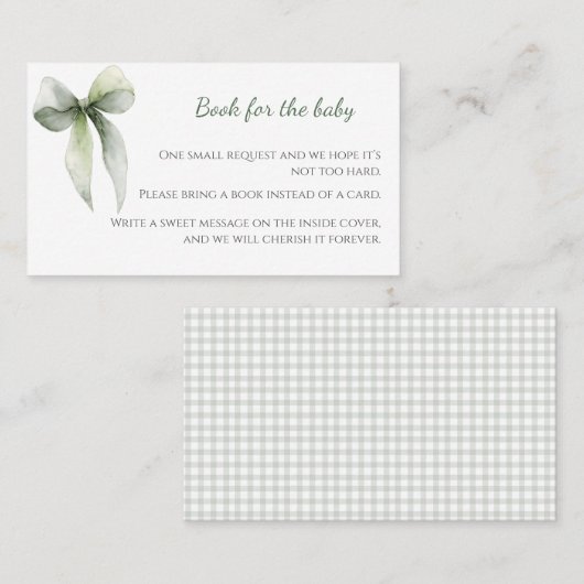 Sage Green Bow Books for Baby Card 名刺 (正面/裏面)