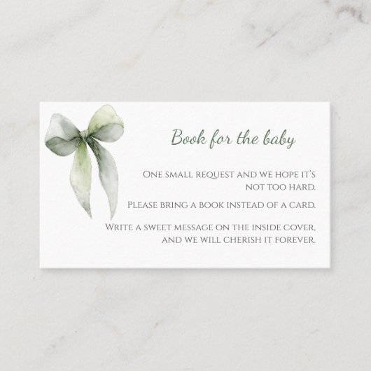 Sage Green Bow Books for Baby Card 名刺 (正面)