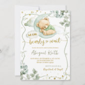 Sage Green Bow Coquette Bearly wait baby shower 招待状 (正面)