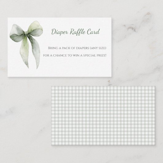 Sage Green Bow Diaper Raffle Card 名刺 (正面/裏面)