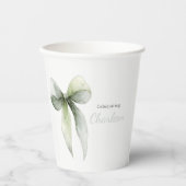 Sage Green Bow Gingham Baby Shower 紙コップ (正面)