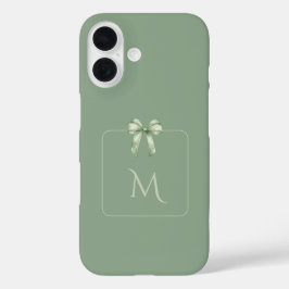 Sage Green Bow Initial Aesthetic iPhone 16ケース