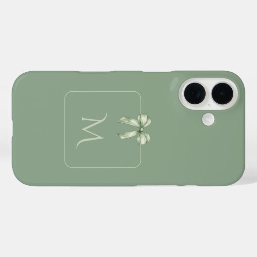 Sage Green Bow Initial Aesthetic Case-Mate iPhoneケース (裏面 (横))