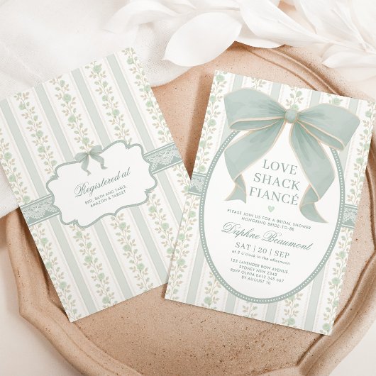 Sage Green Bow Love Shack Fiancé Bridal Shower 招待状