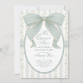 Sage Green Bow Quinceanera Mis Quince Birthday 招待状 (正面)
