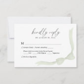 Sage Green Bow Ribbon Menu Choice Wedding RSVP (正面)