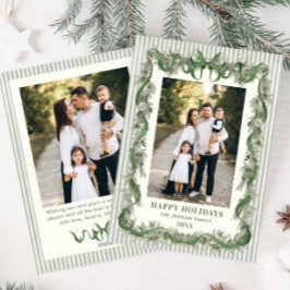 Sage Green Bow Ribbon Stripped Christmas 2 Photo シーズンカード